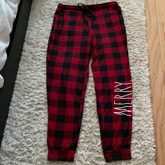 Rae Dunn Merry Red and Black Plaid Joggers Pants Sweats - Picture 2 of 5